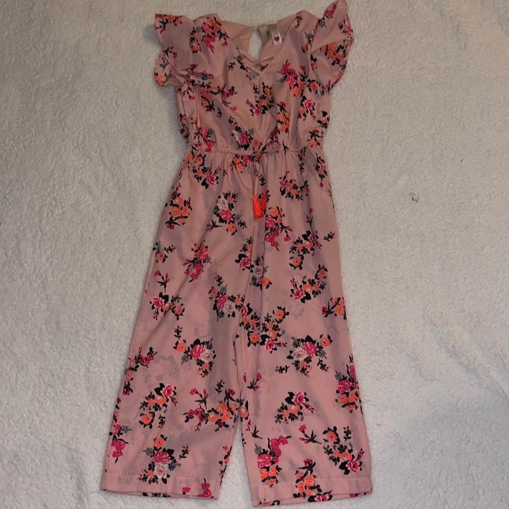 Girls pink and floral jumpsuit. Size 8.